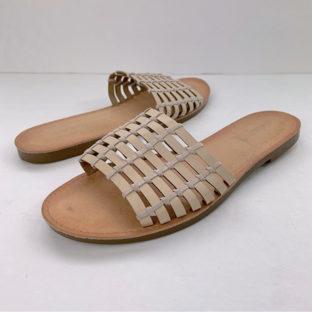 Soda Beige Tan Woven Vegan Slides
